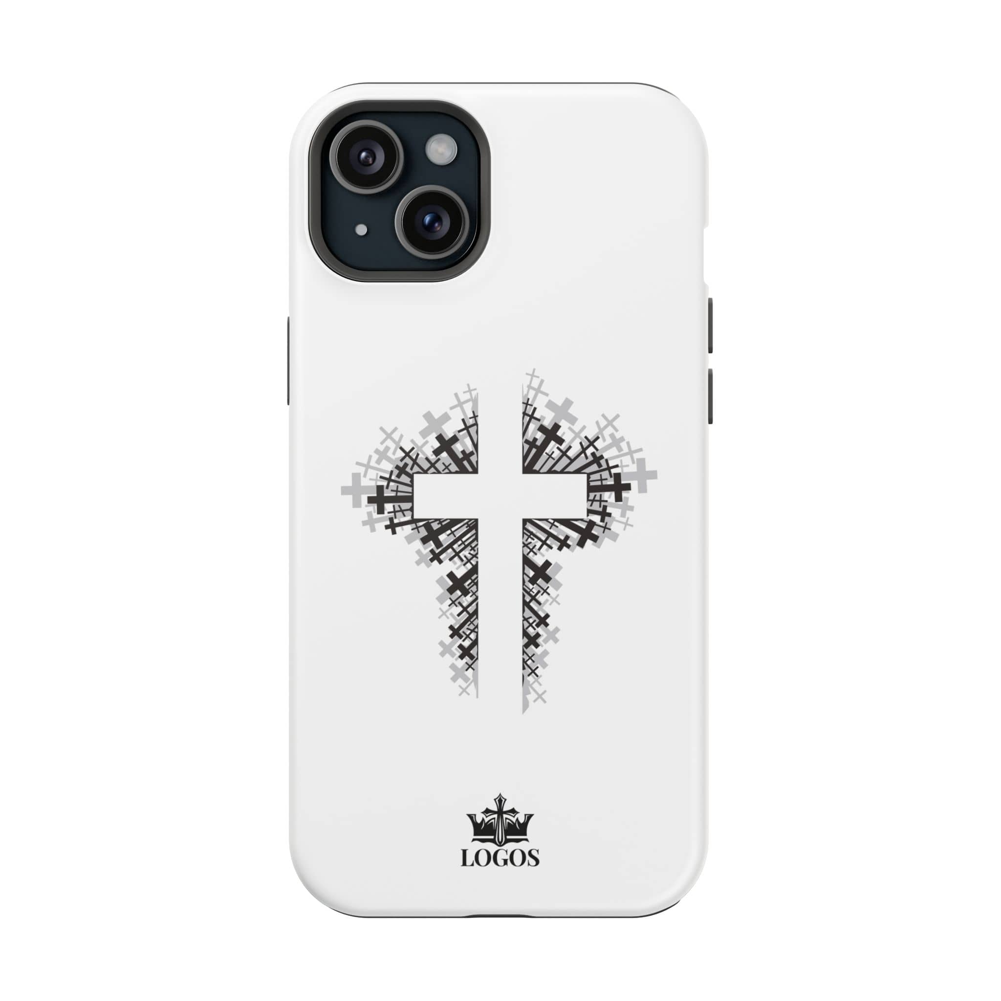 Cross Design Magnetic Impact-Resistant Phone Case with a black cross on a white background, back view