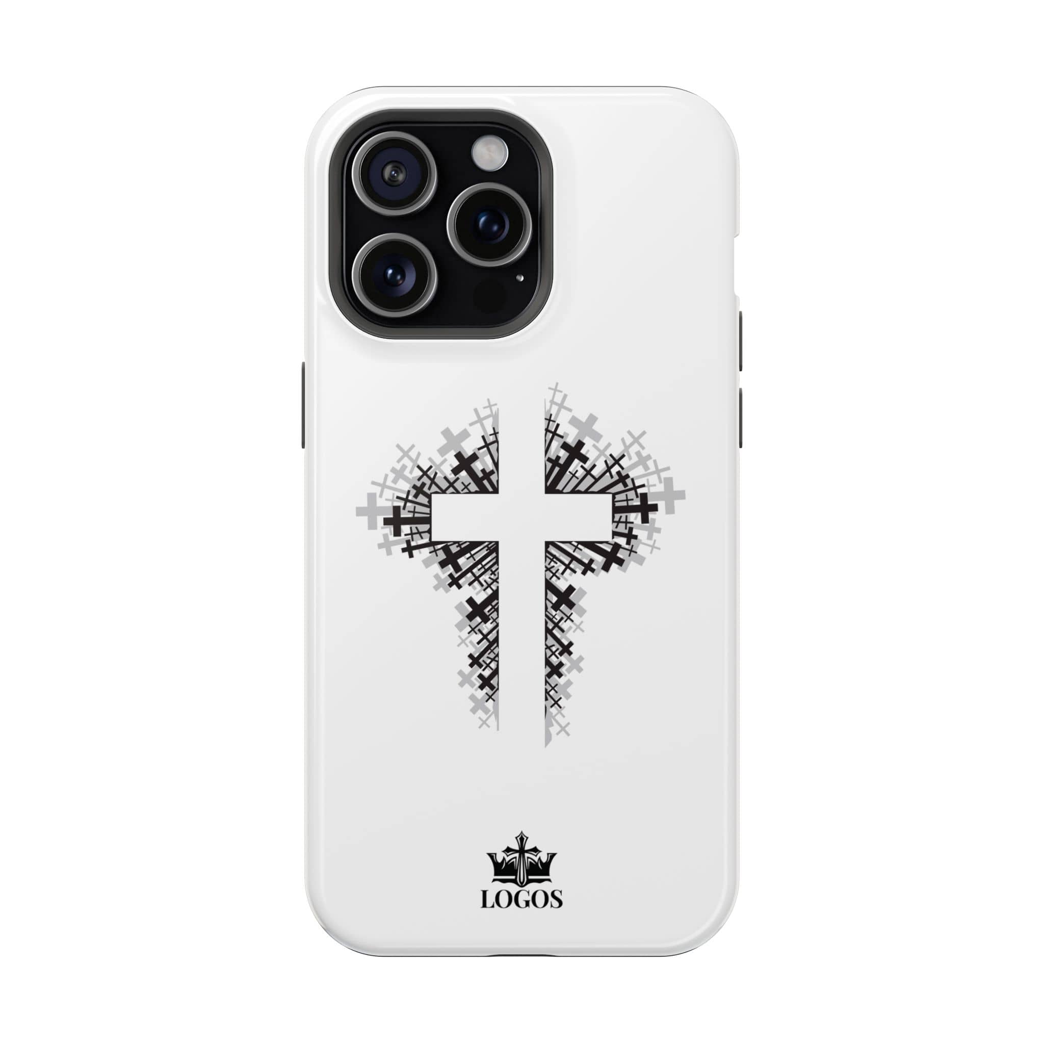 Phone Case with Cross Design Magnetic Impact-Resistant Phone Case in White, featuring a front view