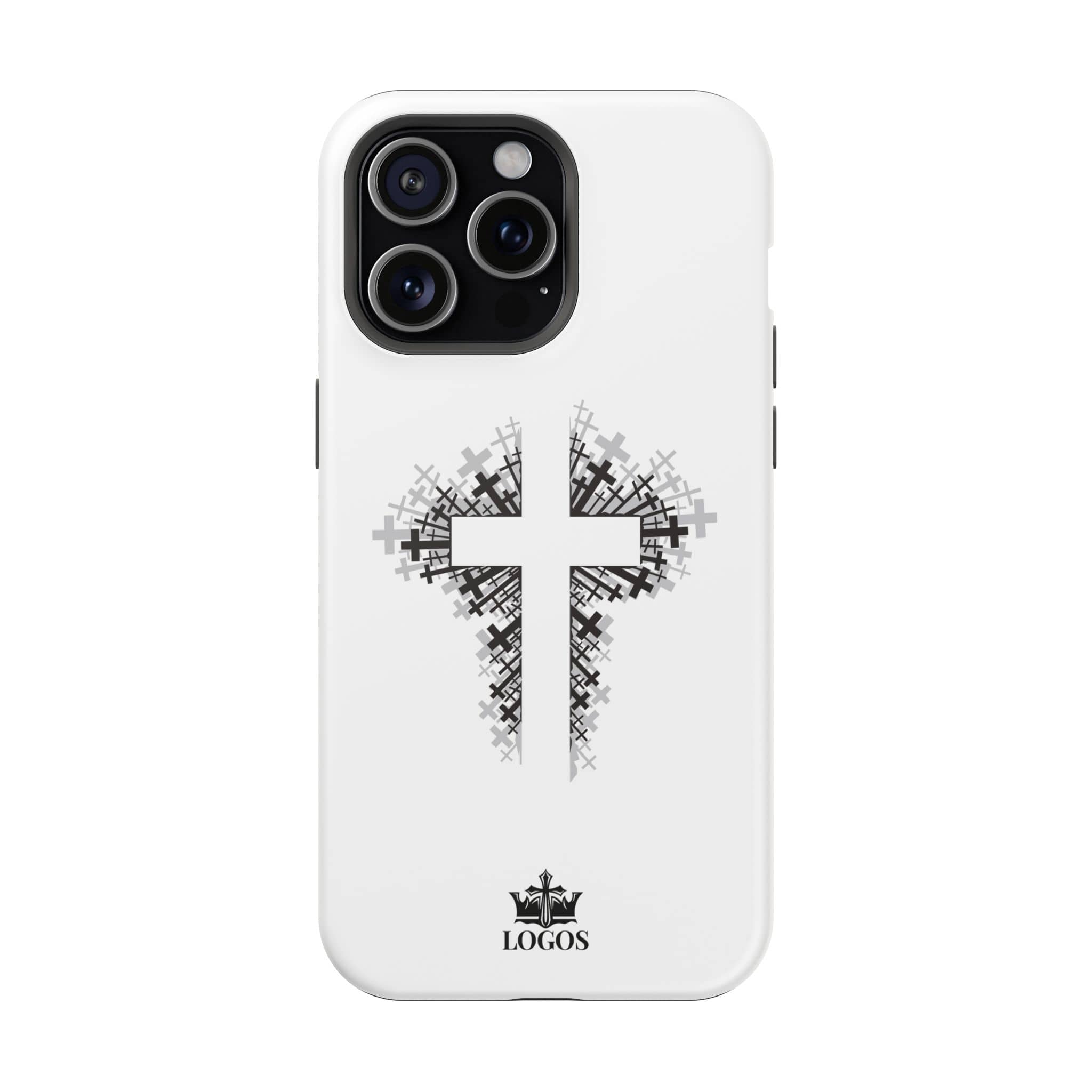 Cross Design Magnetic Impact-Resistant Phone Case in white with a striking cross graphic on the back
