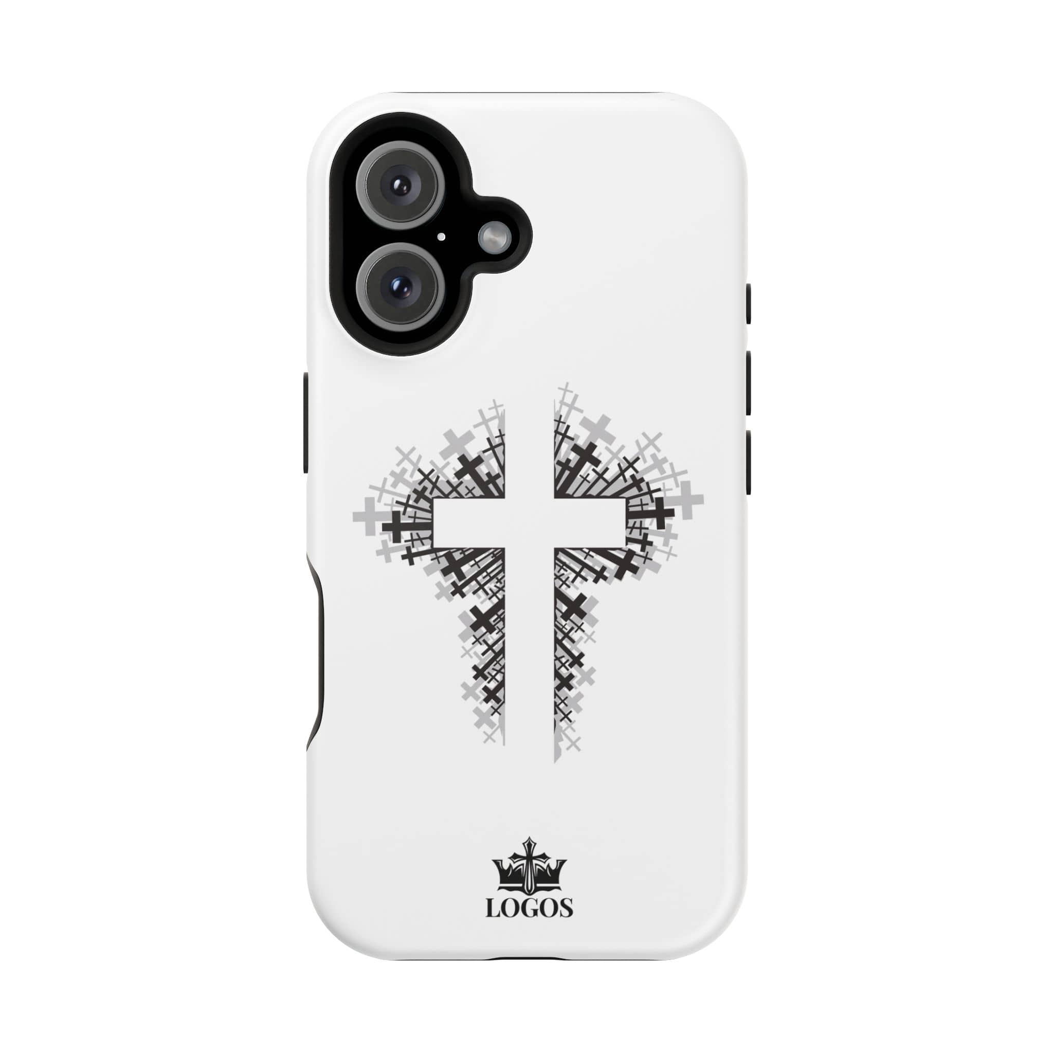 Cross Design Magnetic Impact-Resistant Phone Case in white featuring a unique cross graphic on the back