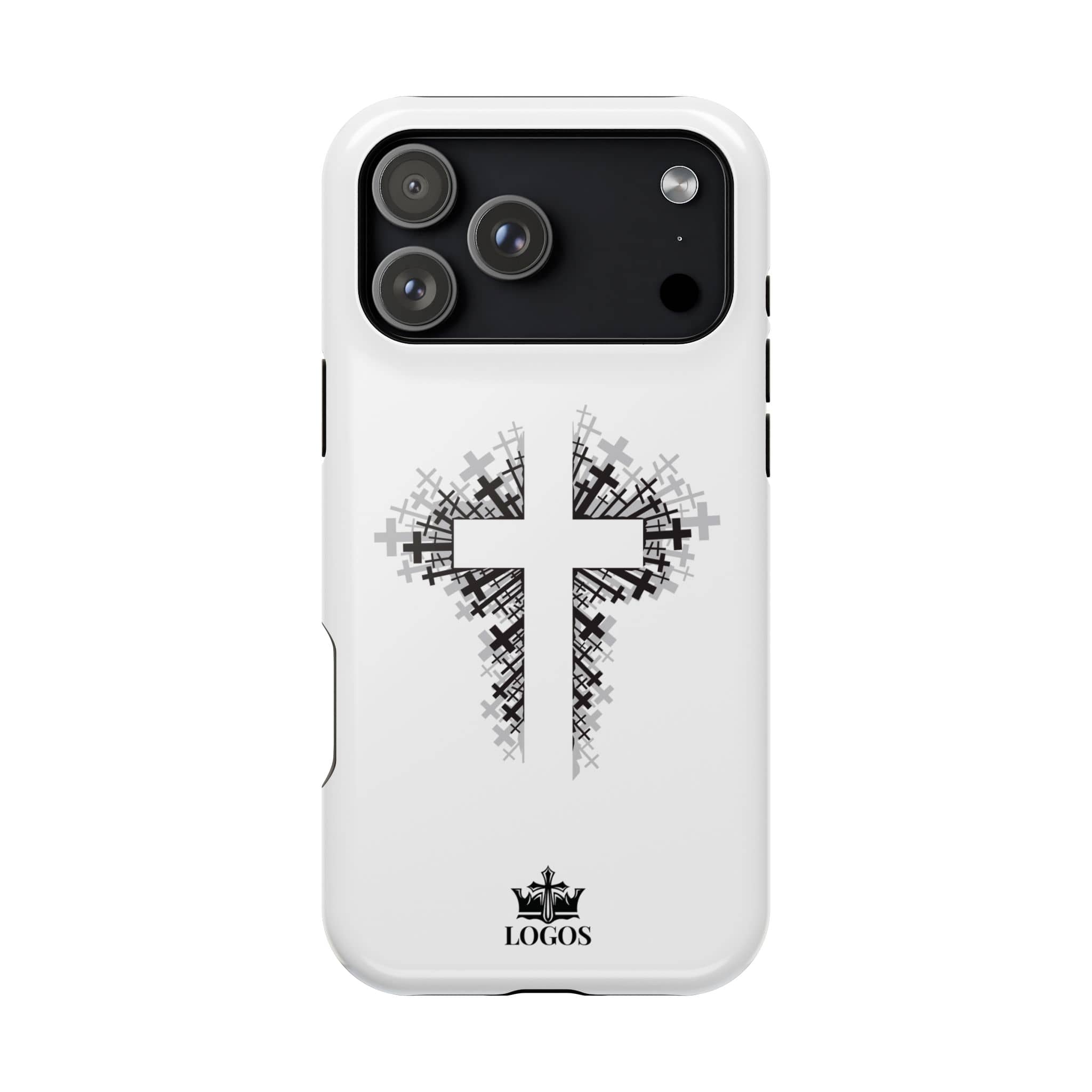 Cross Design Magnetic Impact-Resistant Phone Case in white with a cross graphic on the back