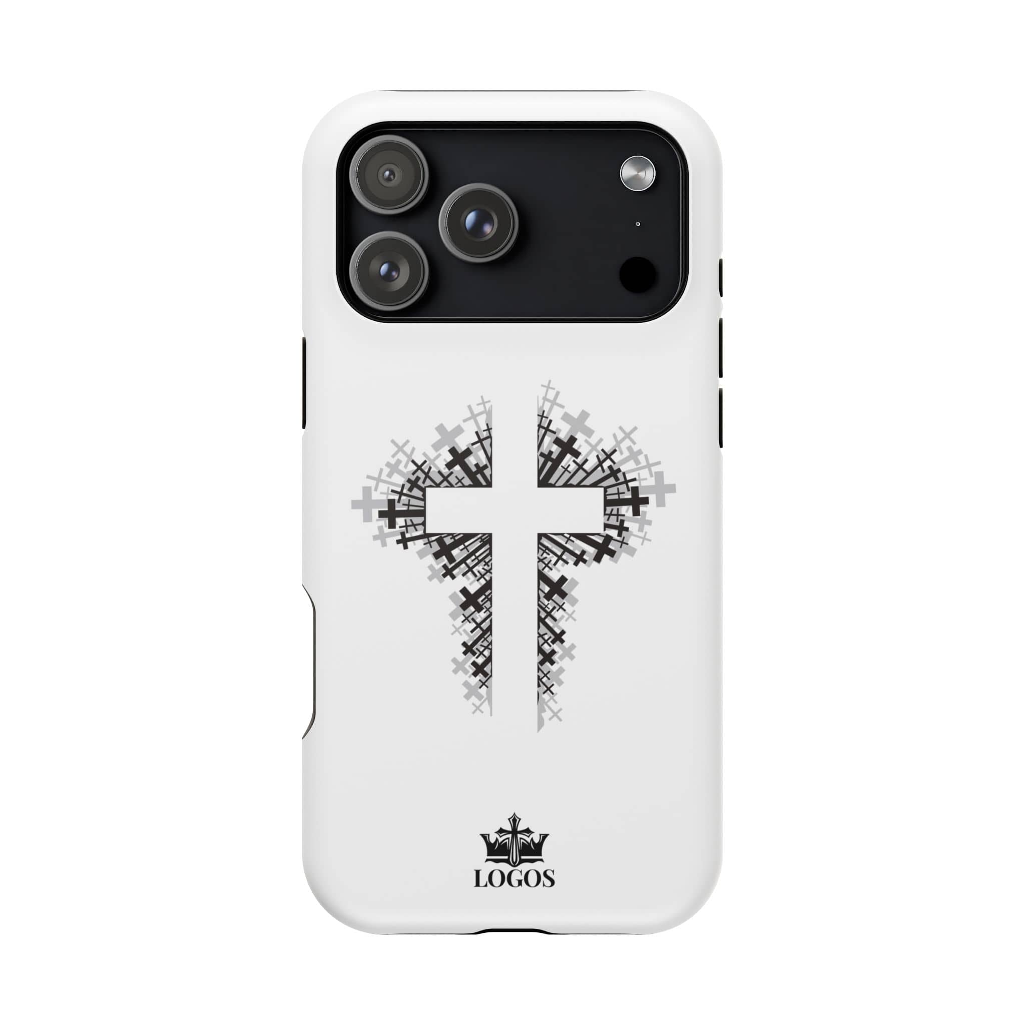 Cross Design Magnetic Impact-Resistant Phone Case in white with black cross design on the back