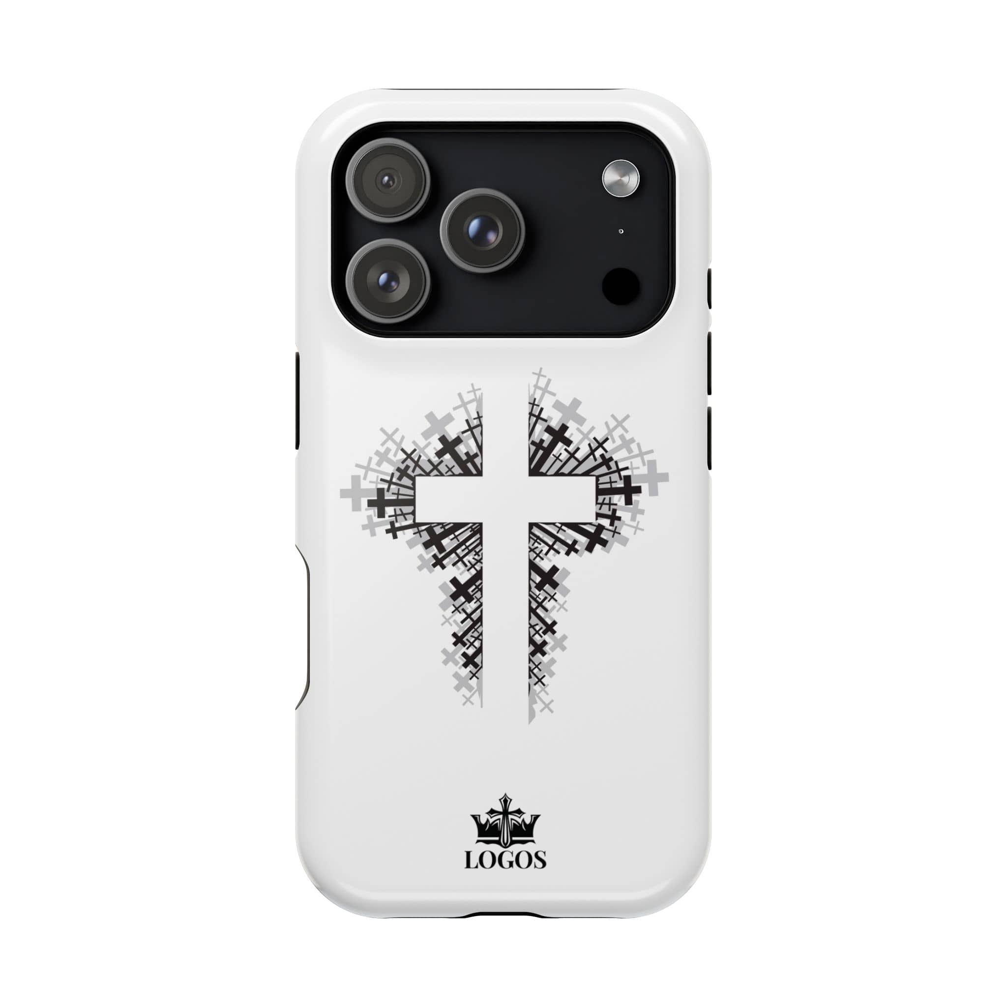 Cross Design Magnetic Impact-Resistant Phone Case with black cross design on white background, front view