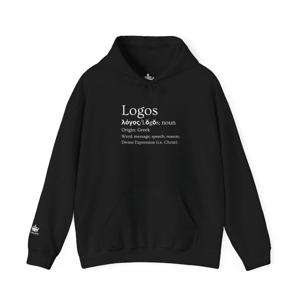 Logos Definition hoodie in black featuring Greek origin text and definition print