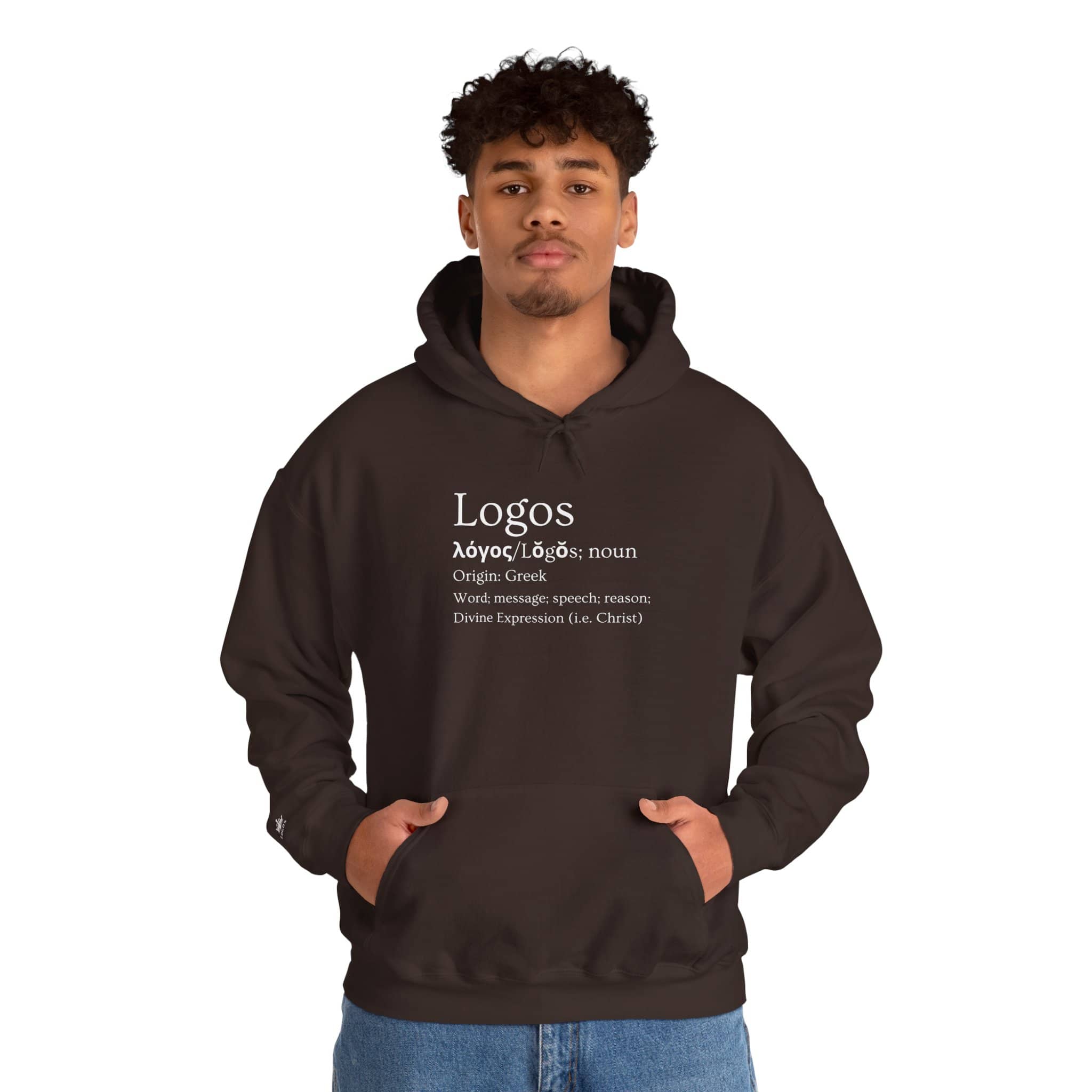 Logos Definition hoodie in black featuring Greek origin and expression design