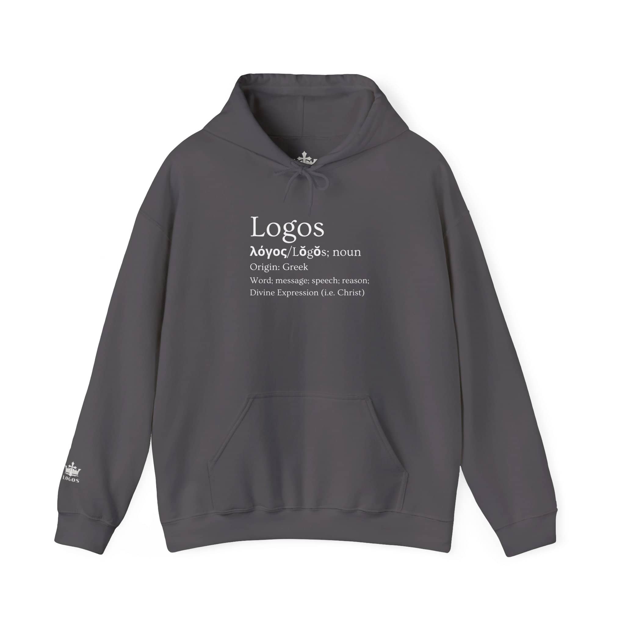 Gray Logos Definition hoodie featuring a Greek definition print for unique style