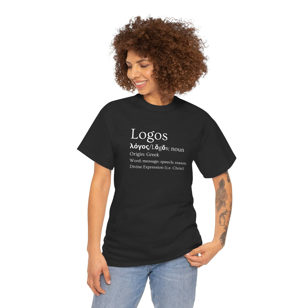 Black T-Shirt featuring the definition of Logos with Greek origins, perfect for philosophy enthusiasts