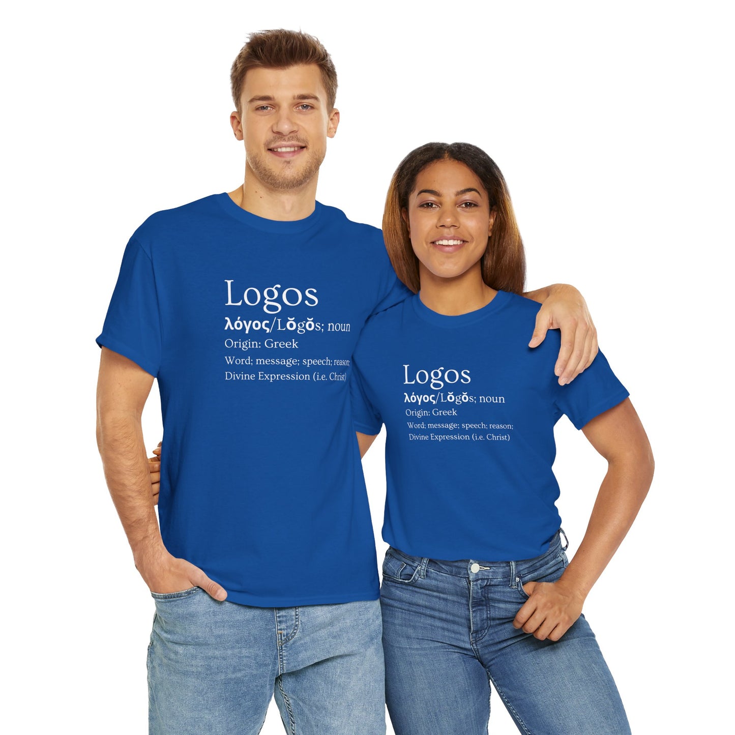 Blue T-Shirt featuring the logos definition shirt design with Greek origin text for stylish communication
