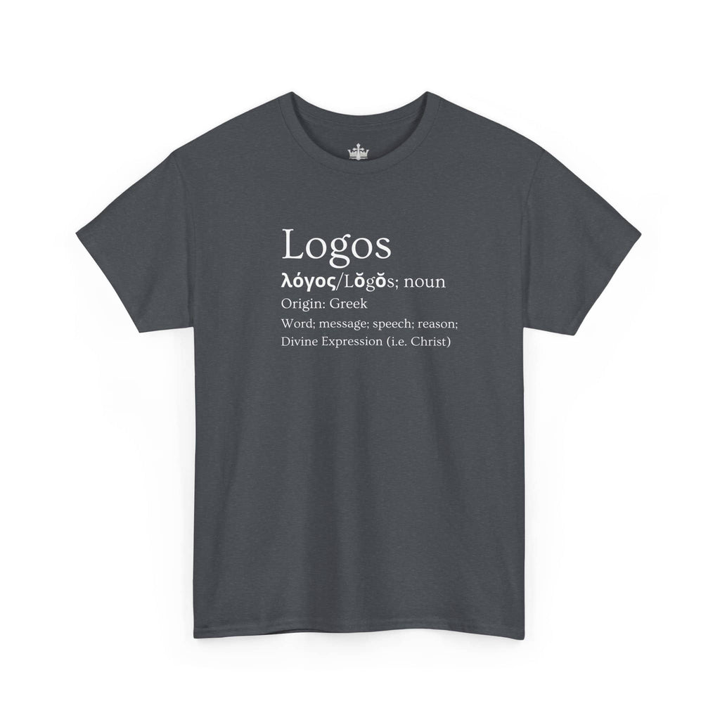Dark Gray Logos Definition Shirt featuring Greek origin and meaning in stylish typography