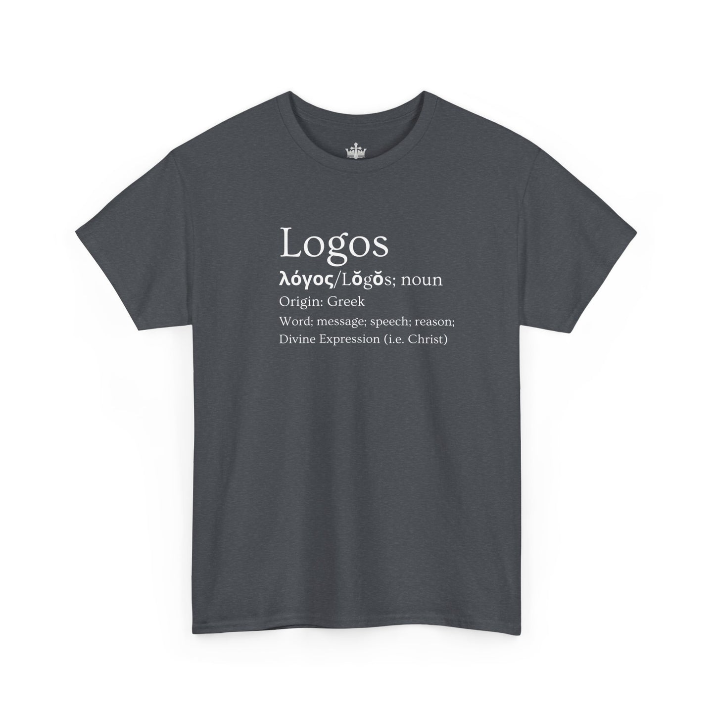 Dark Gray Logos Definition Shirt featuring Greek origin and meaning in stylish typography