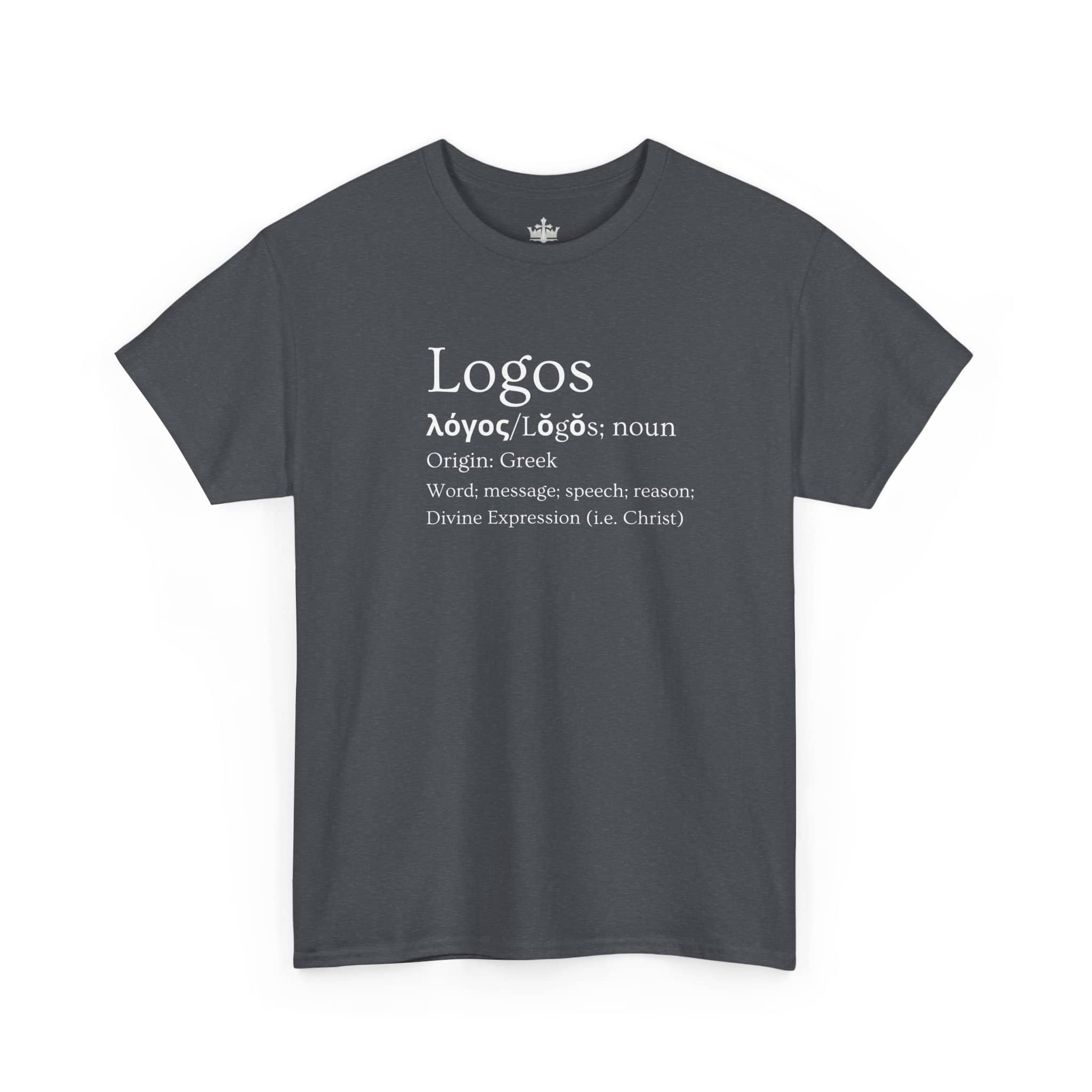 Dark Gray Logos Definition Shirt featuring Greek origin and meaning in stylish typography