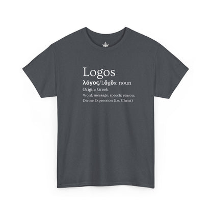 Dark Gray Logos Definition Shirt featuring Greek origin and meaning in stylish typography