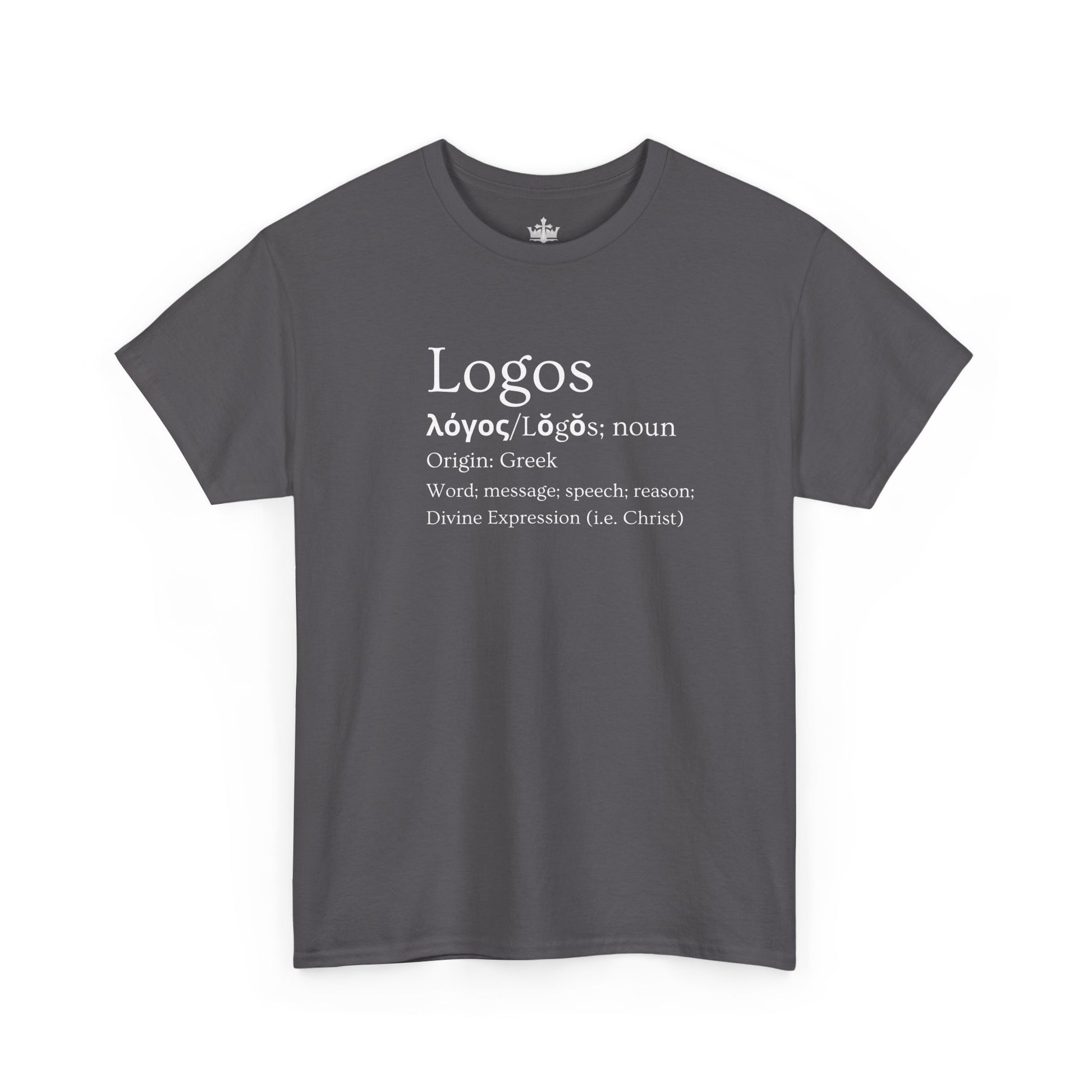 Gray T-Shirt featuring the defined term 'Logos definition shirt' in Greek with a minimalist design