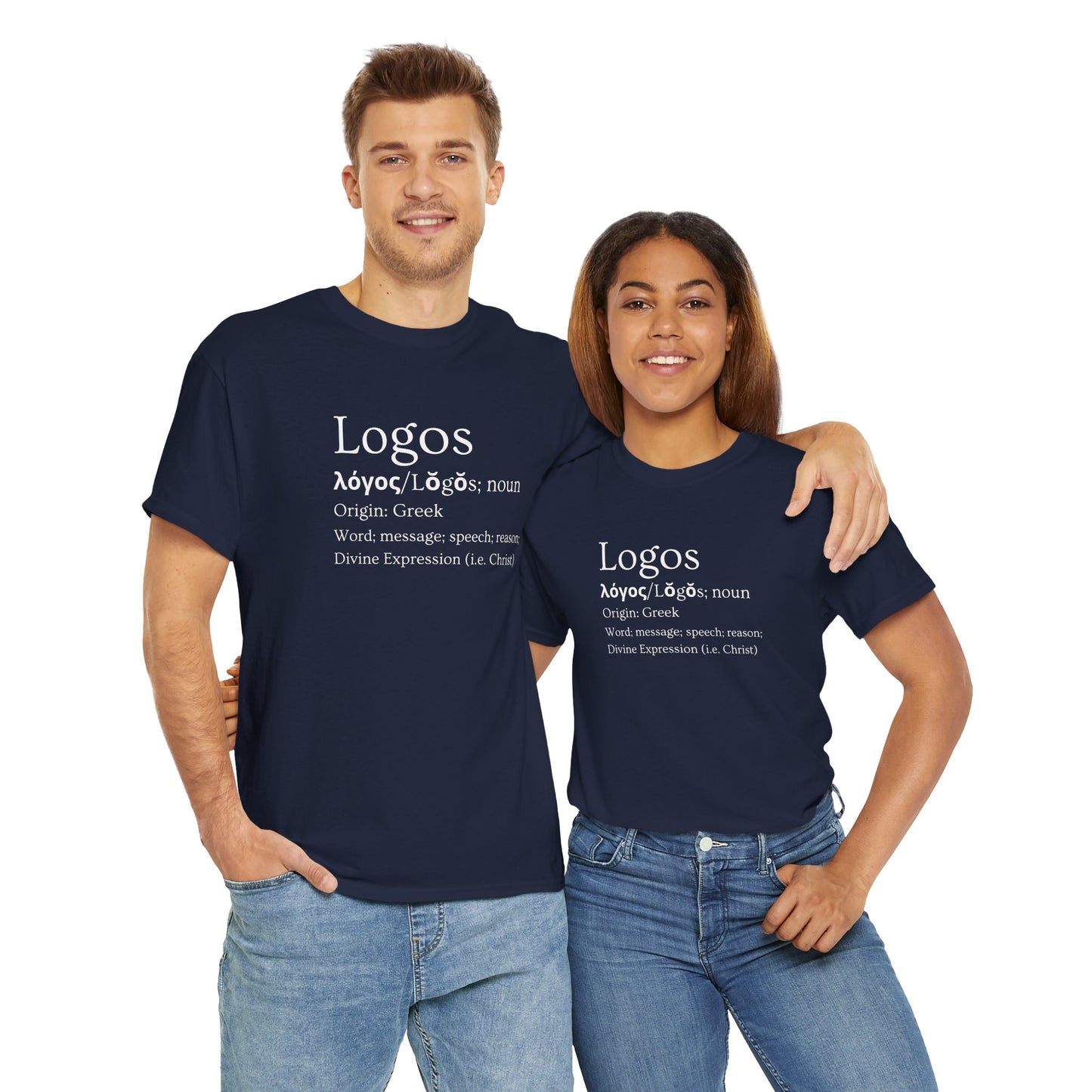 Navy Logos definition shirt featuring Greek origins and expressions for language lovers