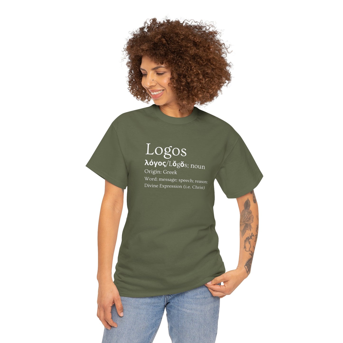 Green T-Shirt featuring Logos definition shirt with Greek origin and meaning for language enthusiasts