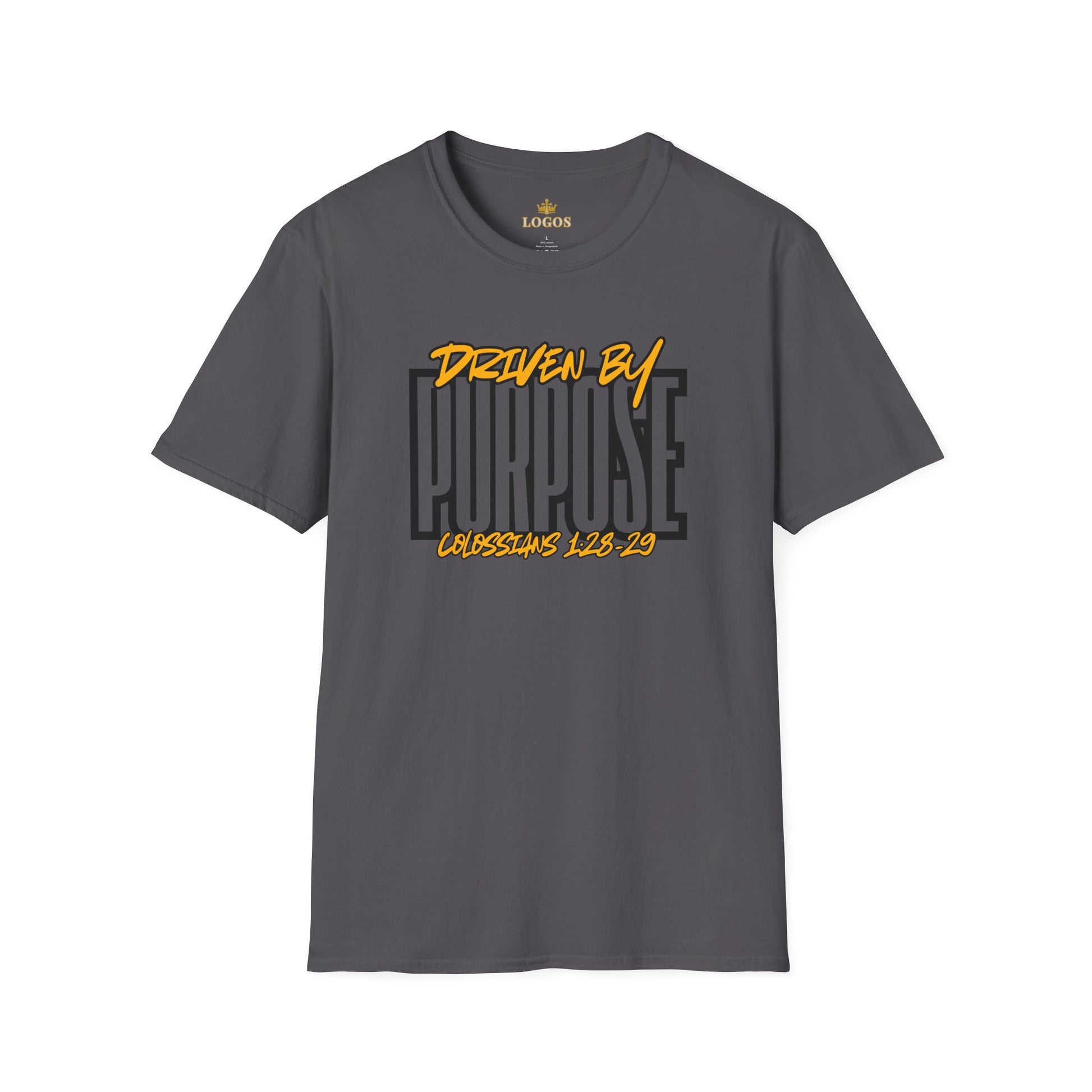 Front view of Charcoal gray Men's Driven by Purpose shirt