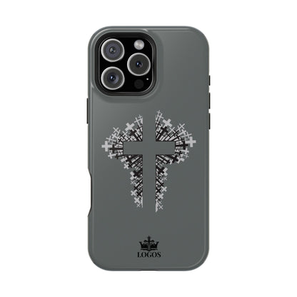 iPhone Case Magnetic Impact Resistant Cross Design in gray with a front view showcasing the cross pattern Dark Grey