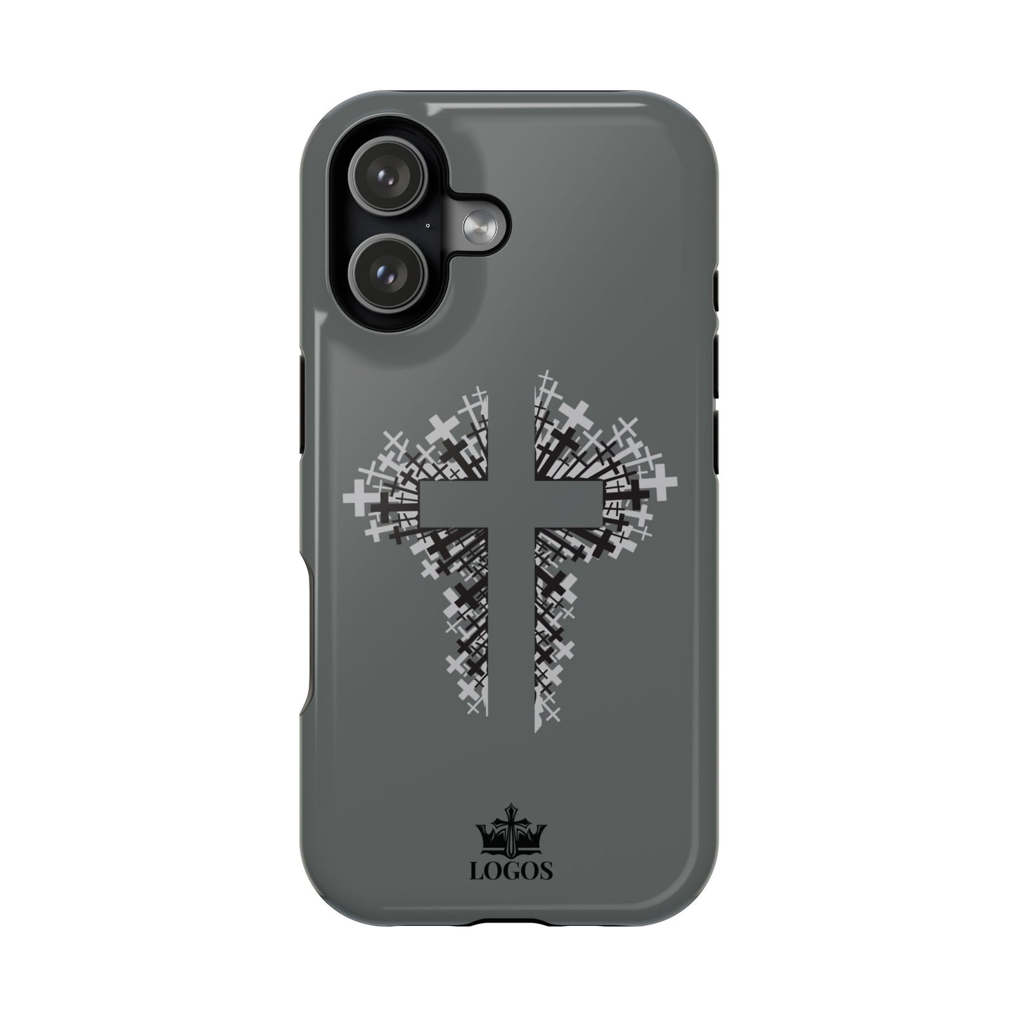 iPhone Case Magnetic Impact Resistant Cross Design in Gray with artistic cross pattern on the back