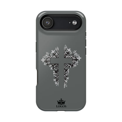 iPhone Case Magnetic Impact Resistant Cross Design in gray with a front view showcasing cross pattern