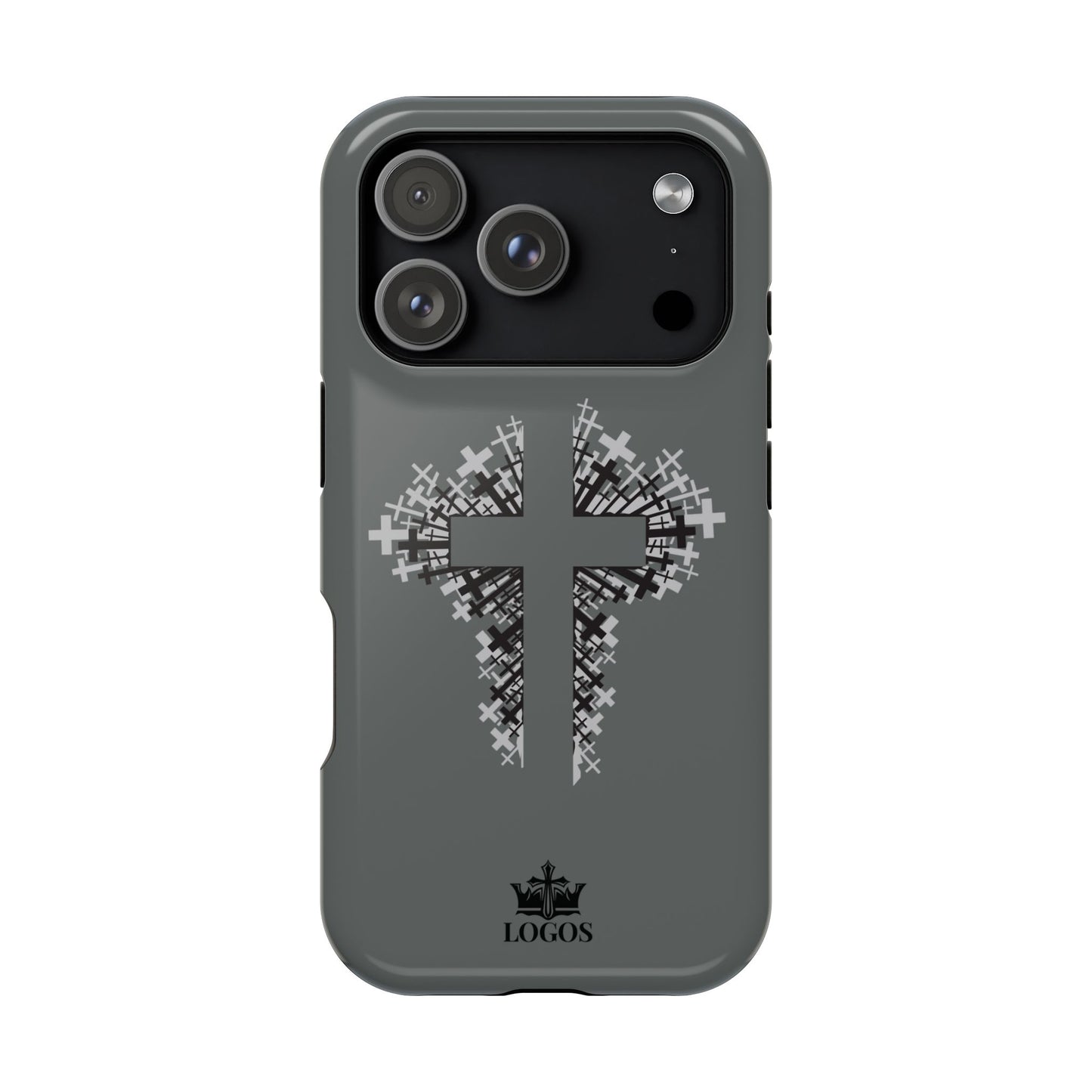 iPhone Case Magnetic Impact Resistant Cross Design in gray with a front view showcasing the cross pattern