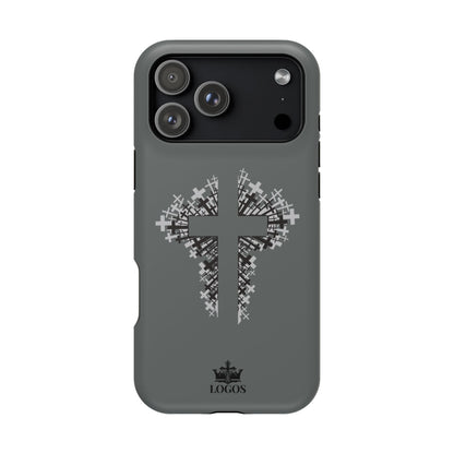 iPhone Case Magnetic Impact Resistant Cross Design in gray featuring a unique cross pattern on the back
