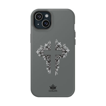 iPhone Case Magnetic Impact Resistant Cross Design in gray with a front view showcasing a cross pattern