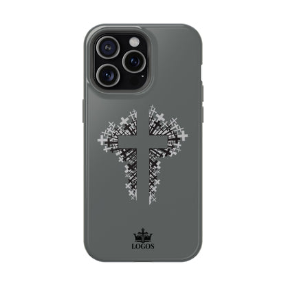 iPhone Case Magnetic Impact Resistant Cross Design in gray showcasing a detailed cross pattern