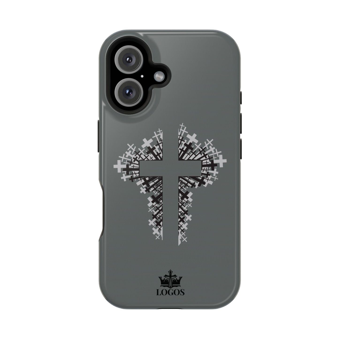iPhone Case Magnetic Impact Resistant Cross Design in grey featuring a stylish cross pattern on the back