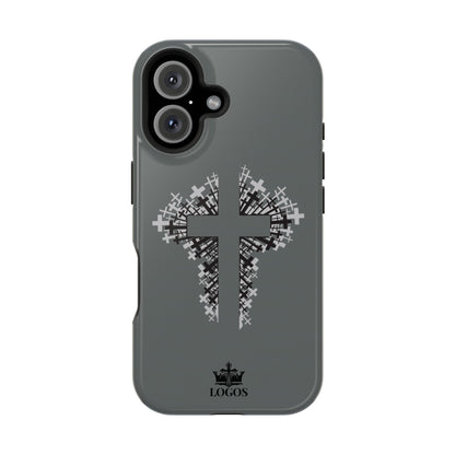 iPhone Case Magnetic Impact Resistant Cross Design in grey featuring a stylish cross pattern on the back