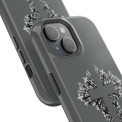 iPhone Case Magnetic Impact Resistant Cross Design in Grey with Front View