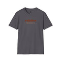 Gray Rejoice in the Lord shirt featuring Philippians 4:4 in stylish lettering