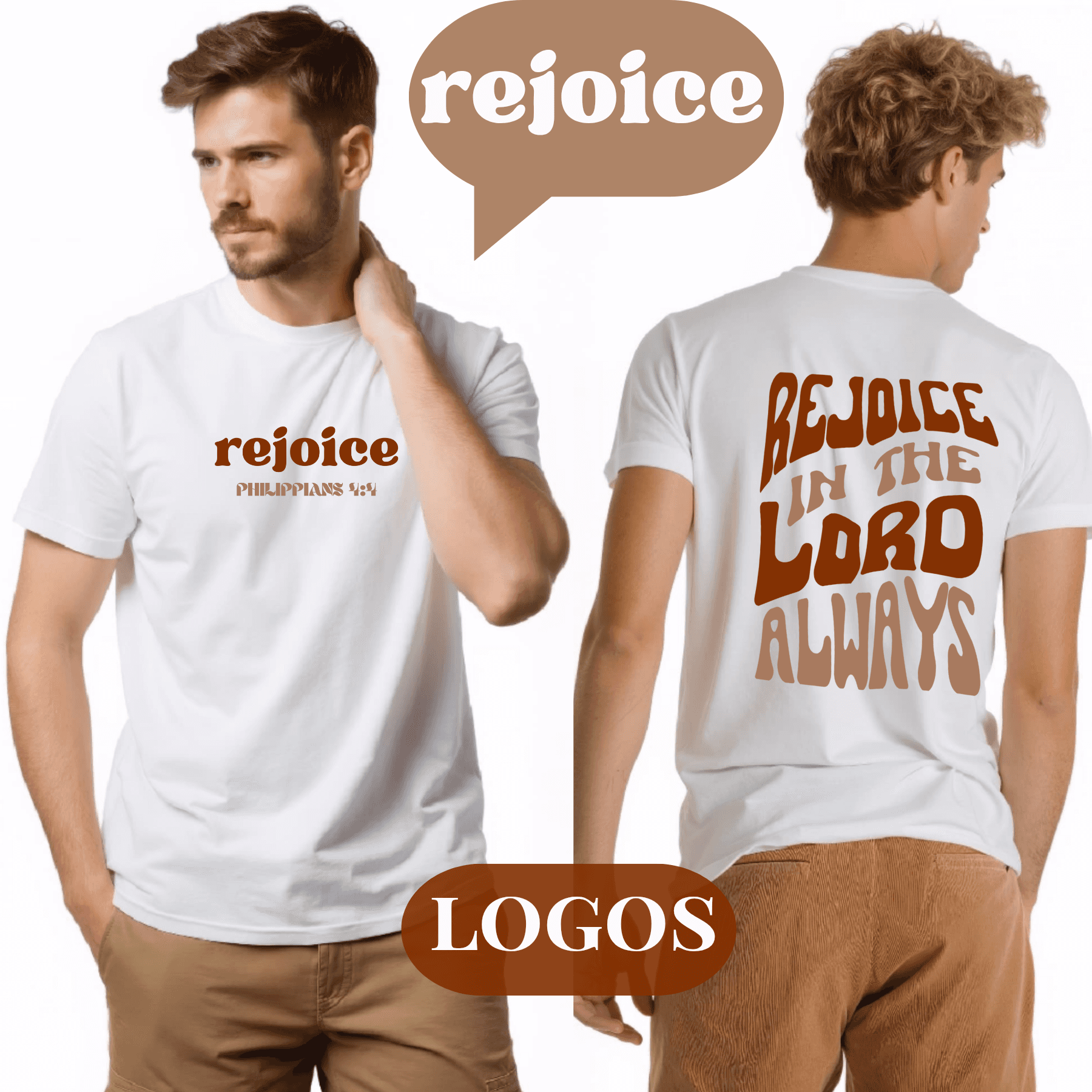 Rejoice in the Lord shirt featuring bold text and a comfortable fit for casual wear