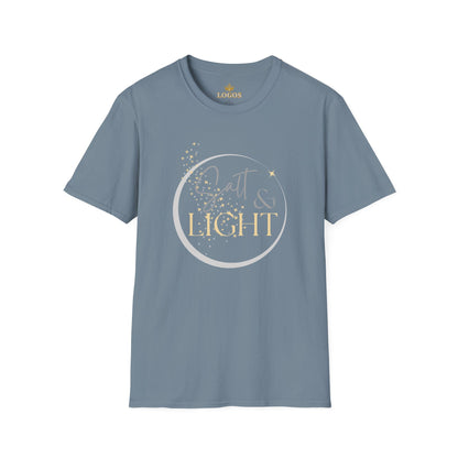 Salt and Light Christian T-shirt for women in blue with glitter design and stylish lettering