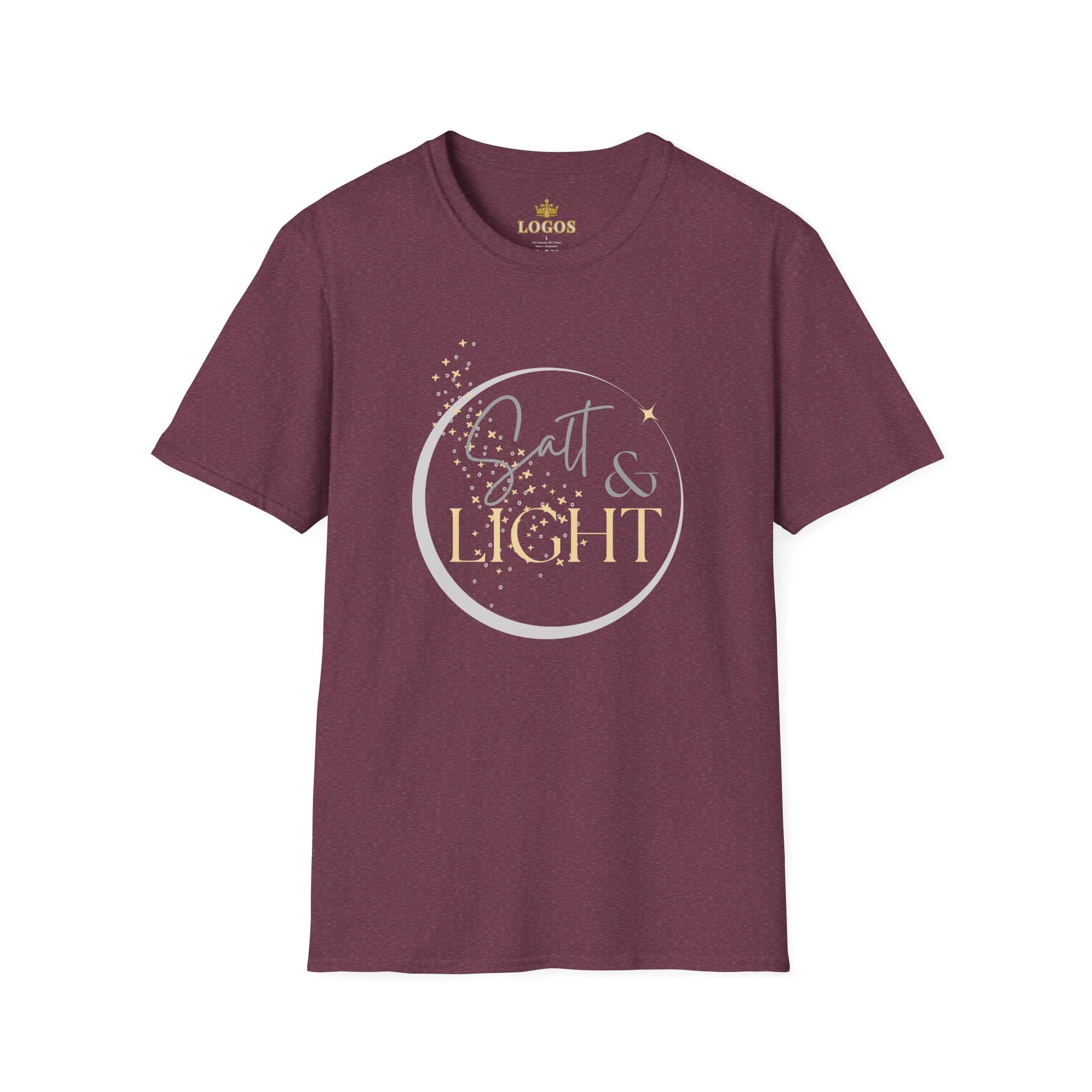 Salt and Light Christian T-shirt for women in burgundy with stylish graphic design