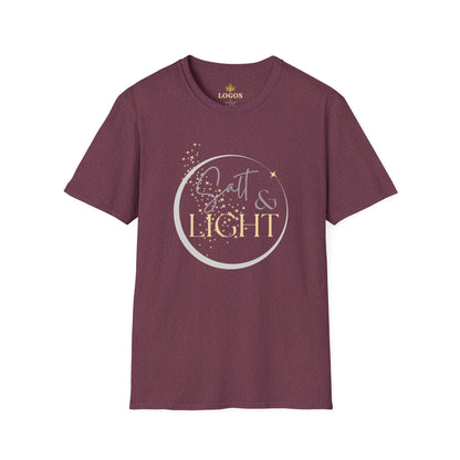 Salt and Light Christian T-shirt for women in burgundy with stylish graphic design