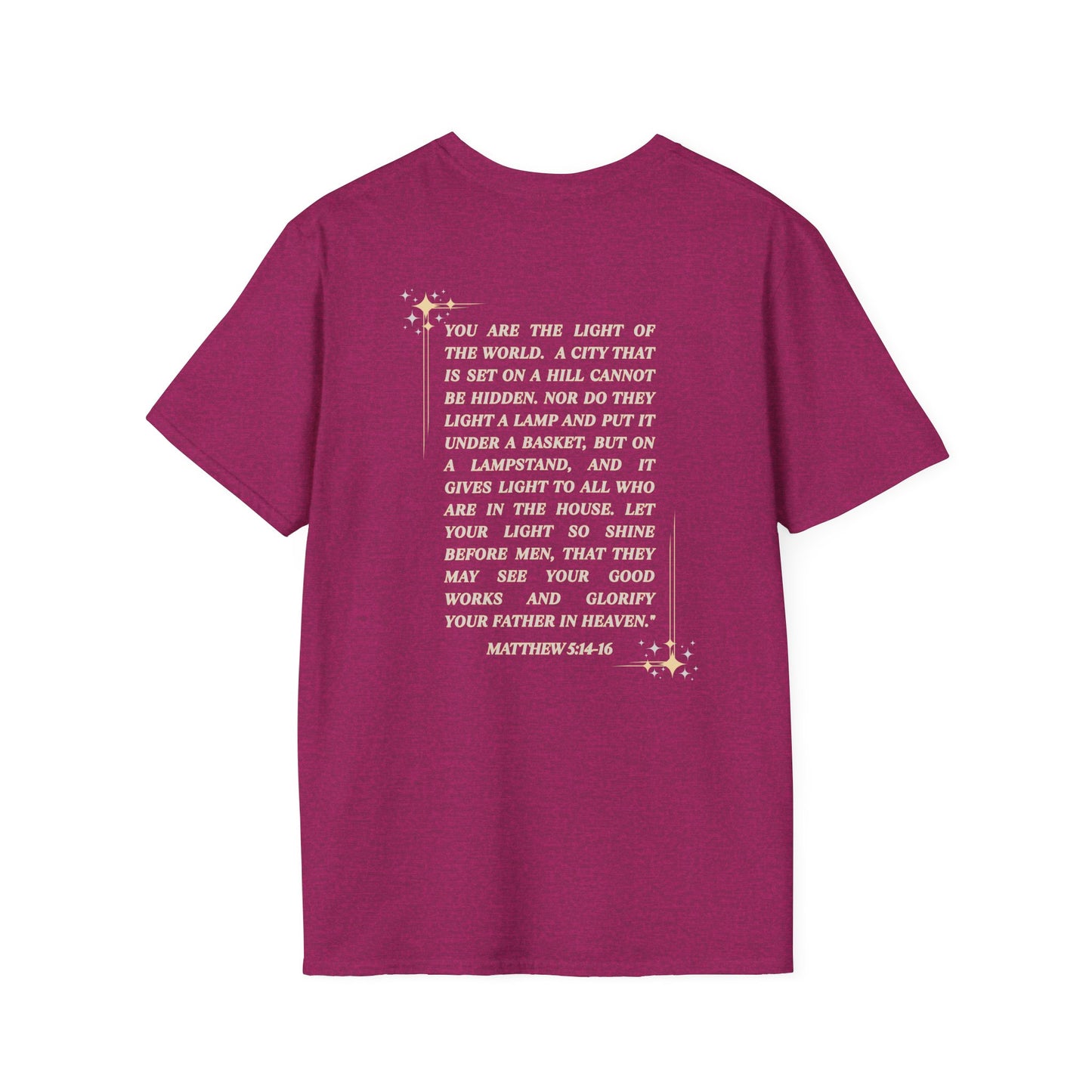 Salt and Light Christian T-shirt for women in maroon with inspirational scripture design on the back
