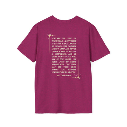 Salt and Light Christian T-shirt for women in maroon with inspirational scripture design on the back