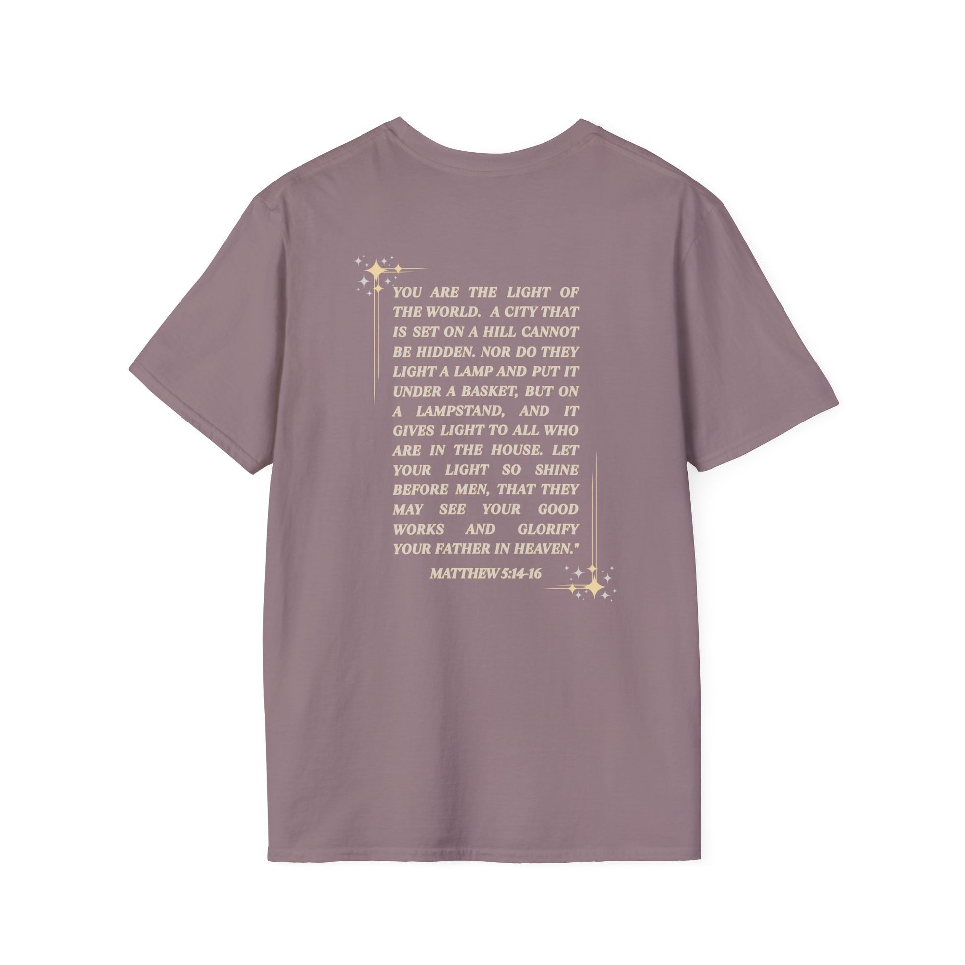Salt and Light Christian T-shirt for women featuring inspirational scripture text on the back