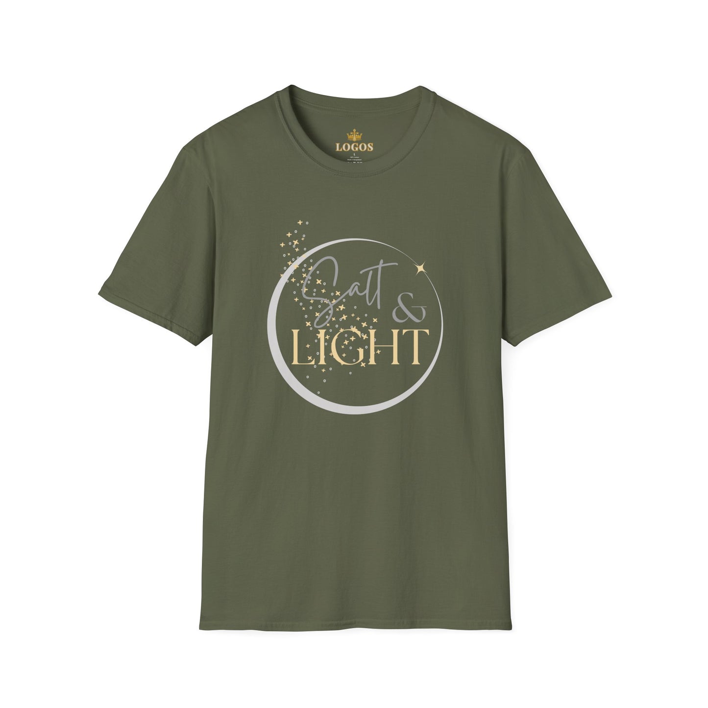 Salt and Light Christian T-shirt for women in olive green with elegant design