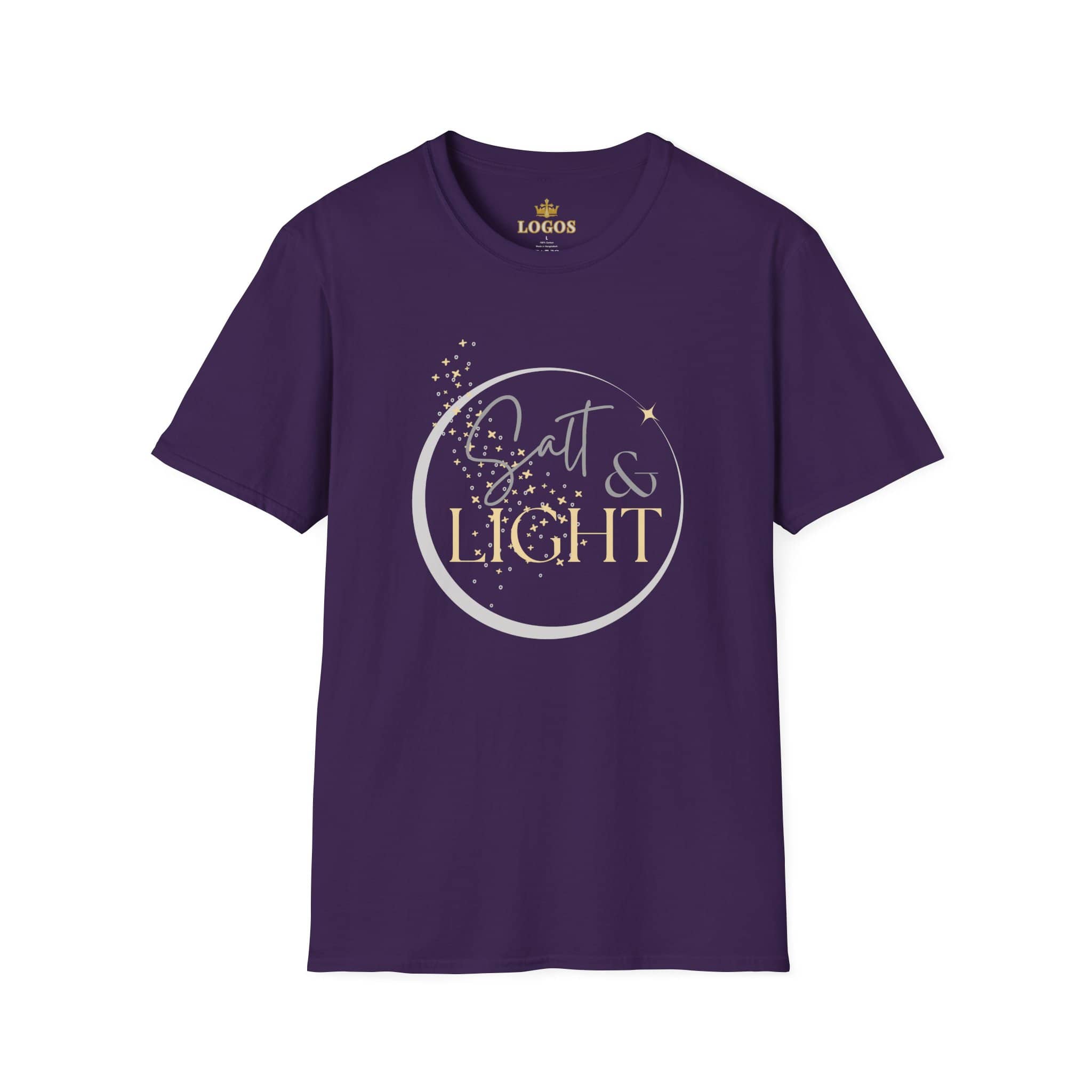Salt and Light Christian T-shirt for women in purple with elegant graphic design