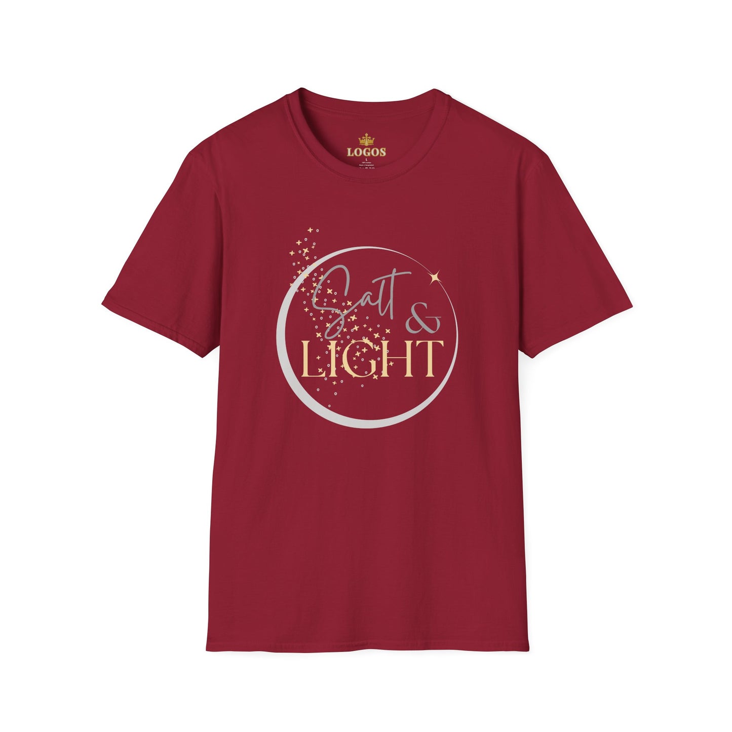 Salt and Light Christian T-shirt for women in burgundy with a stylish graphic design