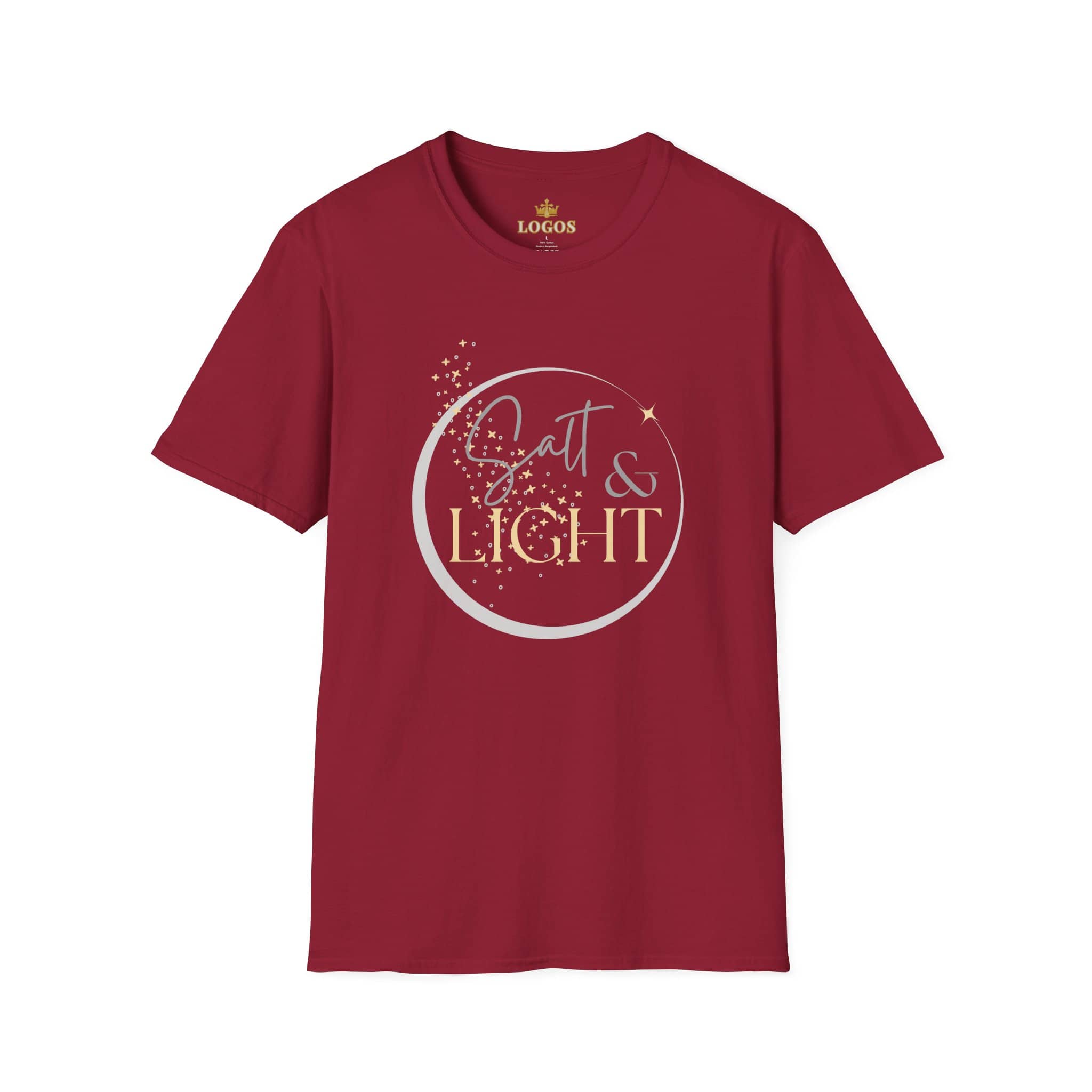Salt and Light Christian T-shirt for women in burgundy with a stylish graphic design