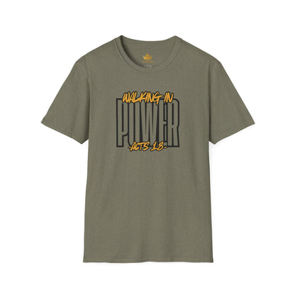 Logos Co. military scripture graphic tee with Walking In Power inspired by Acts 1:8 design on the front 