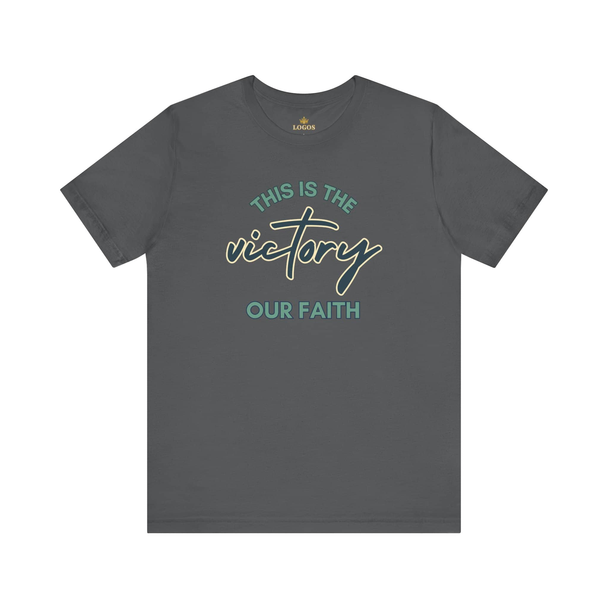 Logos charcoal This Is The Victory T-shirt with faith-themed graphic text design