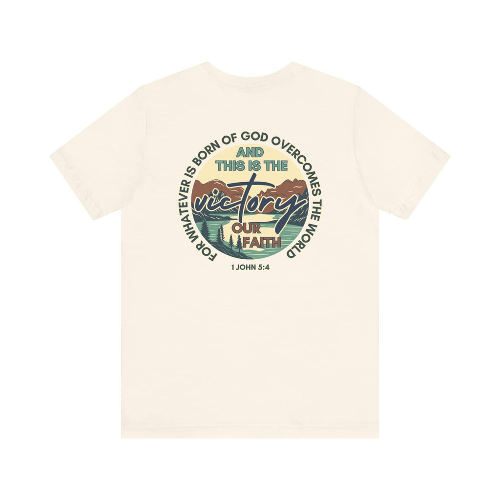Logos This Is The Victory T-shirt with inspirational biblical text and graphic design on back