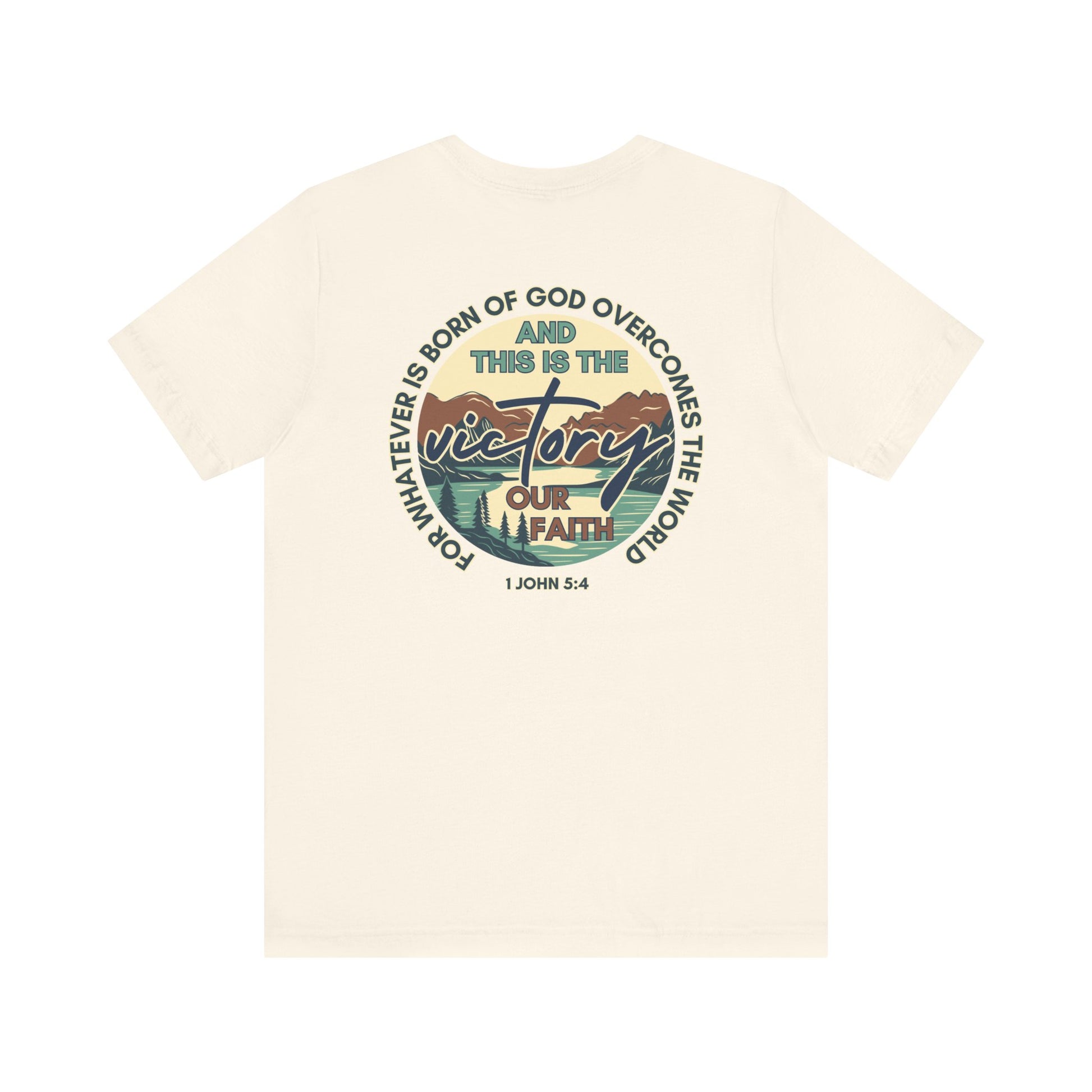 Logos This Is The Victory T-shirt with inspirational biblical text and graphic design on back