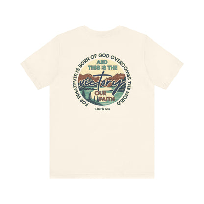 Logos This Is The Victory T-shirt with inspirational biblical text and graphic design on back