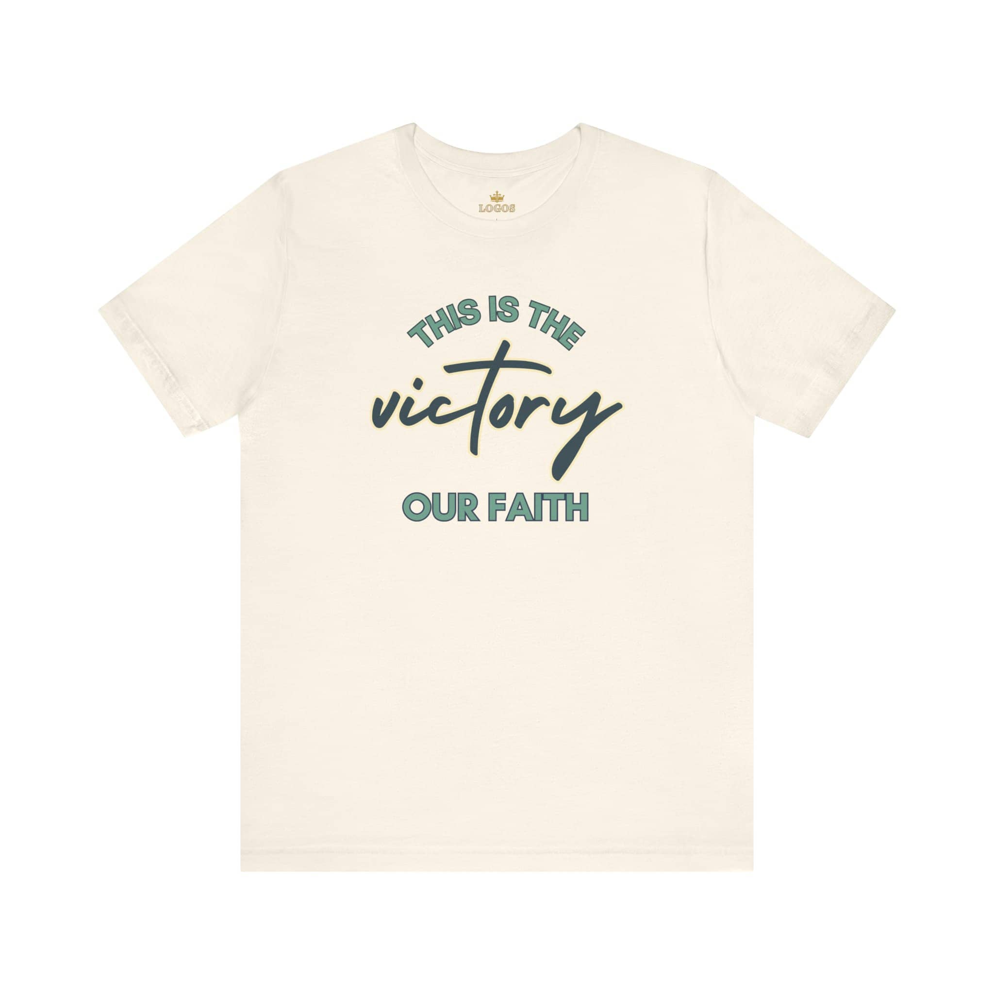Logos beige This Is The Victory T-shirt with faith-themed text design on front