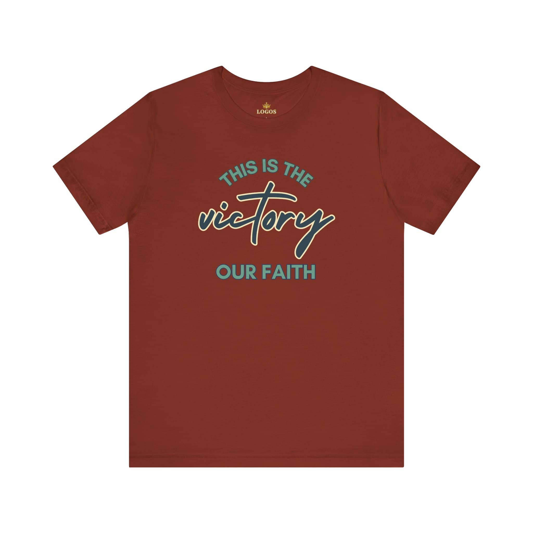 Logos This Is The Victory T-shirt in rust with faith-inspired text design