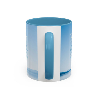 Matthew 5:4 Scripture coffee mug with a serene blue design and uplifting message